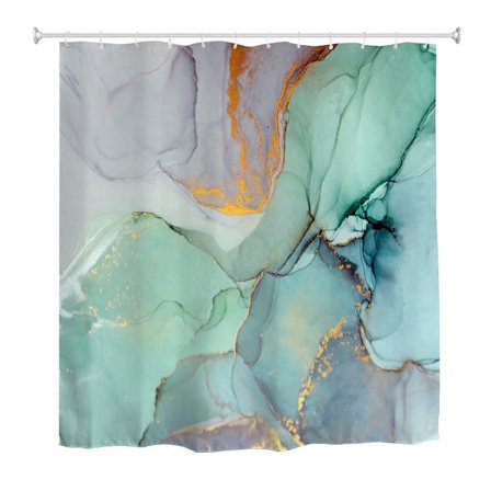 Fargerik Marmor Dusjforheng Abstrakt Blå Grønn og Gull