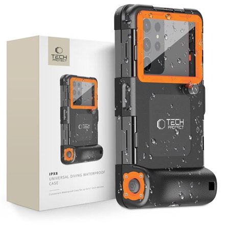 Tech-Protect vandtæt etui IPX8 til 4,7-6,7" smartphones - sort og orange