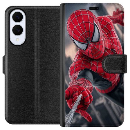 Kompatibelt Plånboksfodral till Samsung Samsung Galaxy S25 Edge Dynamisk Spider-Man-illustration i actionperspektiv, superhjältetema med rörelseeko