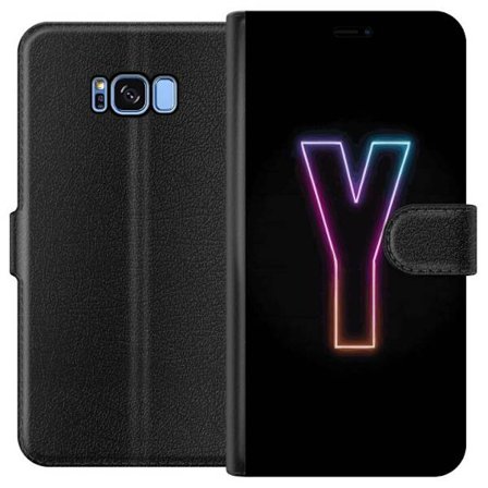 Kompatibel Tegnebogsetui til Samsung Samsung Galaxy S8 Minimalistisk neonbogstav Y i farveskiftende lys mod sort baggrund