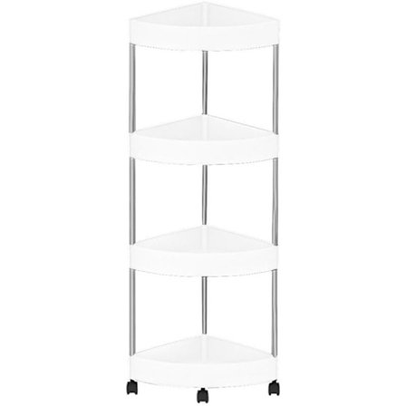 Hörnhylla för badrum, avtagbar, 4 nivåer med hjul och dräneringshål