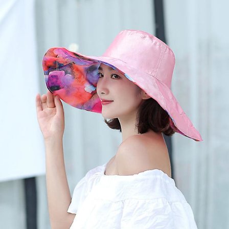 Vanntett regnhatt for kvinner, dobbeltsidig fiskerhatt damer sommer solhatt sammenleggbar solbeskyttelse stor brem solhatt strandhatt UV-beskyttelse (