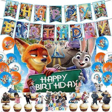 Zootopia Festdekorasjonssett 2-pakning Banner Ballonger Kaketopper Bakgrunn A