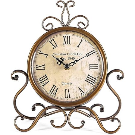 Vintage skrivebordsur for stue, soverom, kontorinnredning, stille, ikke-tikkende bordklokke med romertall