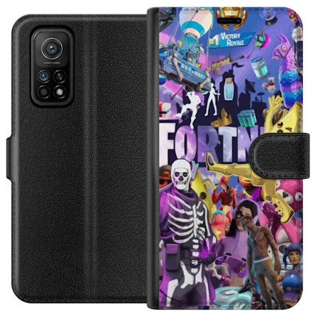Kompatibelt Plånboksfodral till Xiaomi Xiaomi Mi 10T Pro 5G Fortnite kollage med Banana Peely, Victory Royale, Battle Bus och ikoniska skins, färgst