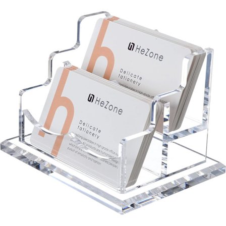 Visitkortshållare för skrivbord 2 nivå 2 fack, genomskinlig akryl visitkortsställ, rymmer 100 kort-1 paket (2 fack-H)