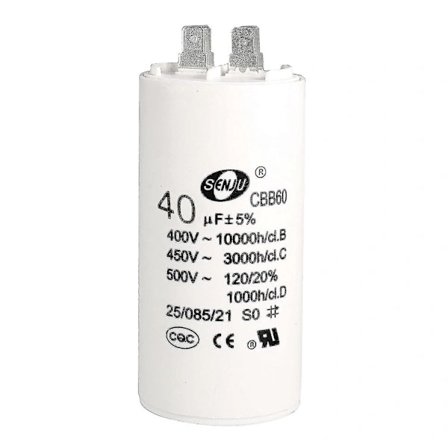 {PL}Kondensator 40uf 450v AC dobbel kontakt 50/60hz sylinder 94x45mm hvit for luftkompressor vannpumpe motor