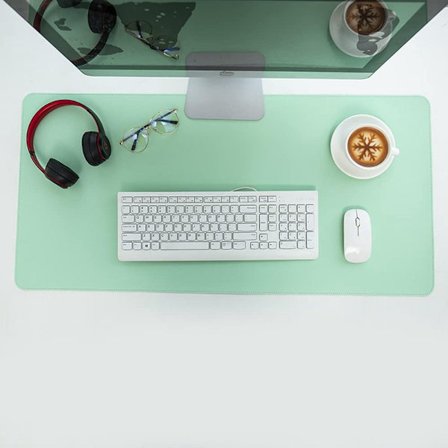 ING Dobbeltsidet Skrivebordsunderlag, Stor PU Læder Musemåtte med Kork, Skridsikker & Vandtæt Skrivebordsmåtte til Gaming og Kontor, 120x60cm Lysegrøn