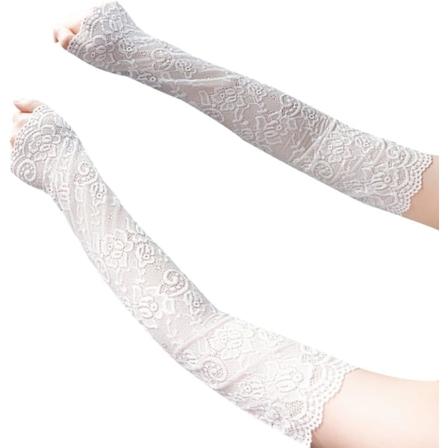 1 par Ice Silk Lace Solskyddsärmar Handskar Sommar Spets Tunna Is UV Arm ärmar Solskydd,Vit