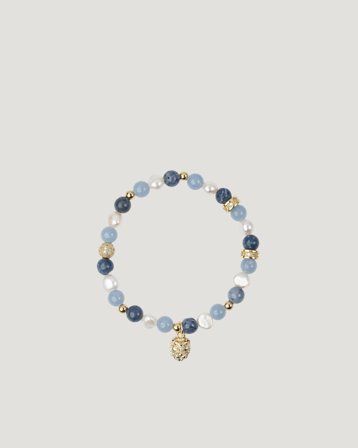 Dark Department Stone & Pearl Bead Bracelet 6 mm W/Charm Blå Accessoarer Pige - Kids Brand Store