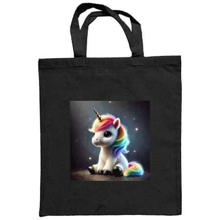 Stoffpose Sittende Enhjørning med Regnbuehår i Mykt Lys, Stjerner i Bakgrunnen og Eventyrlig Følelse i Sjarmerende Fantasyillustrasjon