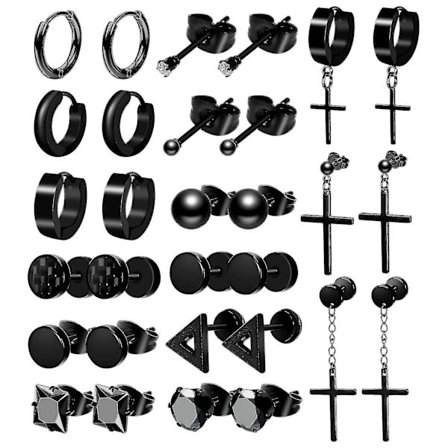 15 par øreringe til mænd sorte ørestikker øreringe til mænd rustfrit stål sorte øreringe til mænd W