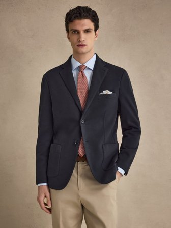 John Henric Men's Marineblauer Strickblazer Size S