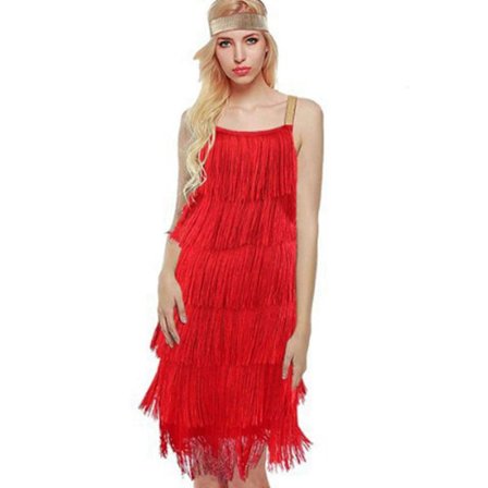 Damekjole 1920-talls frynsekjole med holder Great Gatsby Cocktail Party Flapper-kjoler Fancy Dress Frynser Damekostymekjole