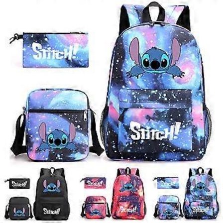 3 stk./sæt Dreng Pige Skoletaske Lilo og Stitch Rygsæk Rejsetaske Skuldertaske Blyantsæske Gave (Stjerne Blå)