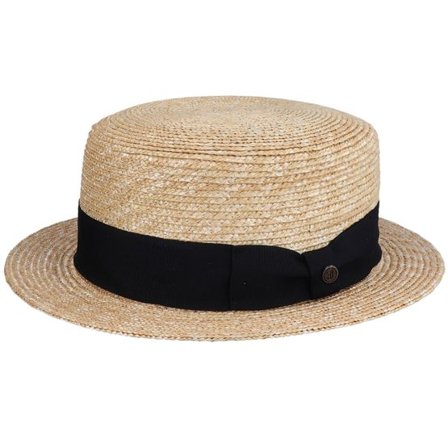 Jaxon & James - Beige straw Hatt - Boater Hat Beige/Black Straw Hat @ Hatstore