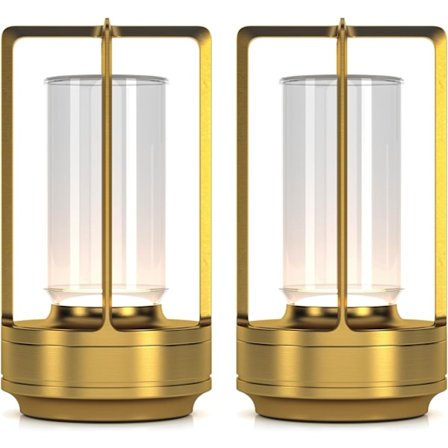 2 kpl Kannettava metallinen pöytävalaisin sisä-/ulkokäyttöön, ladattava johdoton LED-valaisin, 3-värinen portaaton himmennys akkukäyttöinen (kulta)