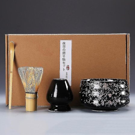 4-delars Traditionellt Matcha-Presentset Bambus Keramik Matcha-Skål Med VispBY