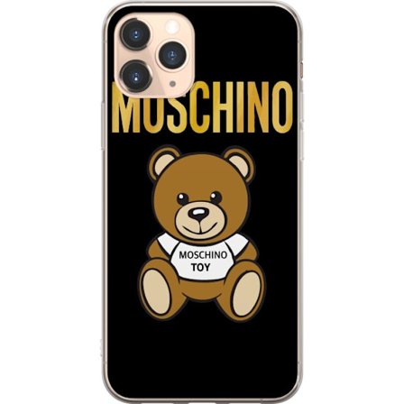Kompatibelt Mobilskal till Apple Apple iPhone 11 Pro Moschino-inspirerad nallebjörn med text på tröjan, centrerad mot svart bakgrund med tydlig mod
