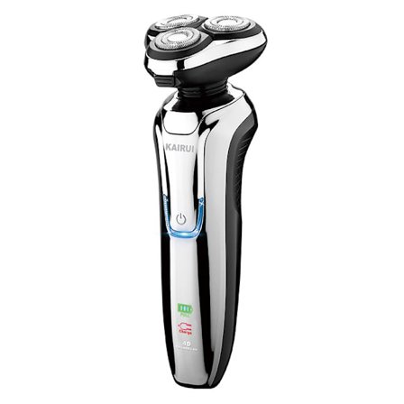 Elektriske barbermaskiner for menn IPX7 Vanntett våt og tørr, USB oppladbar roterende barbermaskin med pop-up trimmer og reiselås, sølv