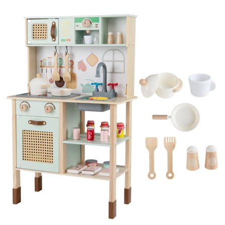 Trælegekøkken til børn med lys og lyd, grøn