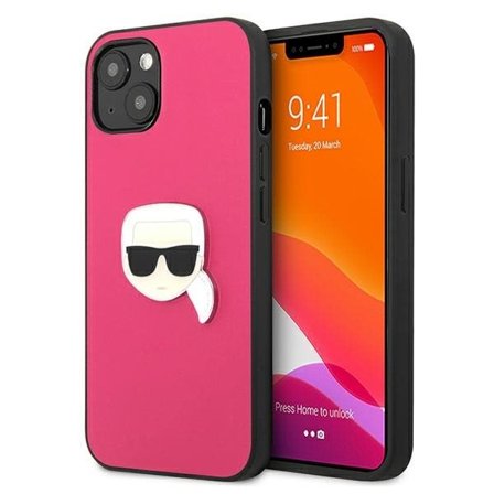 Karl Lagerfeld Nahka Ikonik Karl's Head Metal Case for iPhone 13 mini - vaaleanpunainen