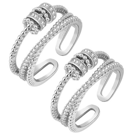 Anti-angst Ringe til Mænd og Kvinder - Justerbare Spinner Worry Ringe - Sølvfarvet Rustfrit Stål Smykker