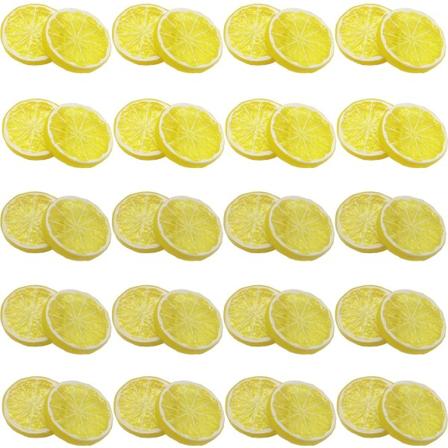 40 stk. kunstige citronstykker i plast, falske frugter til dekoration af fester og bryllupper, naturtro dekoration (gul)