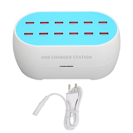 120W 12 Port USB Ladestation Hurtigoplader med Varmebestandighed 100-240V EU Stik Bærbar USB Hub