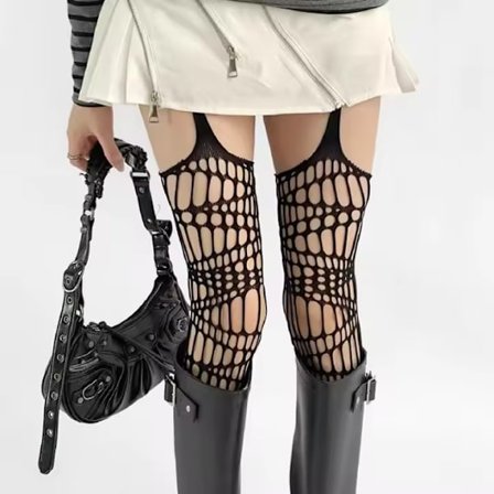 one size;Sort-Sexede blondestrømper til kvinder, solide fiskenetstrømper med huller, uregelmæssige størrelser, tynde stablingstrømper med 