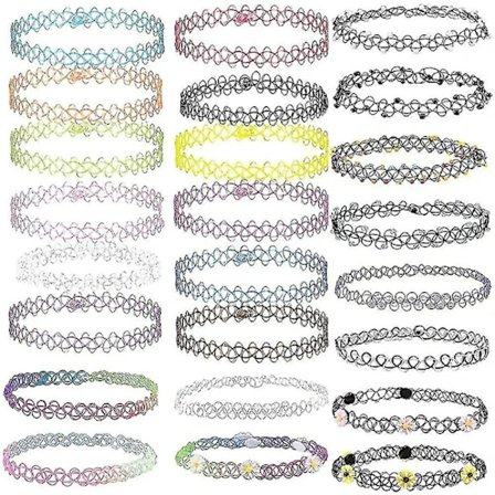 Choker Halsband, Henna Halsband, Choker Gothic Tattoo Chain Pendant, Girl Choker Elastiskt Halsband Set