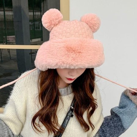 Faux Fur Beanies Hat Neulottu Cap PINK