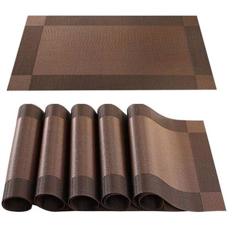 Placemats, 6 st halkfria bordsunderlägg, tvättbara placemats, värmebeständiga placemats för kök, brun