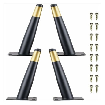 Sæt med 4 møbelben 12cm vippe guld metal bordben med lydløs skridsikker bund sort+guld