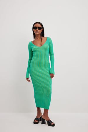 NA-KD Trend Robe mi-longue en maille côtelée - Robes moulantes - Stripe - X-Small