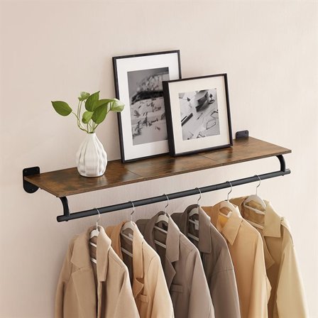 Hattehylde med bøjlestang til vægmontering 109 cm - Brun/Sort