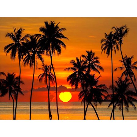 Landskabs Diamant Maleri Sæt til Voksne Begyndere, Solnedgang Diamant Prik Maleri Sæt, 5D DIY Ædelstens Maleri med Runde Diamanter Strand til 