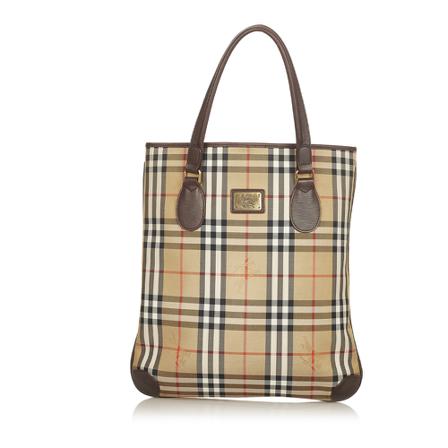 Burberry Vintage, Pre-owned Haymarket Check Canvas Tote Bag Bruin, Dames, Maat:ONE Size