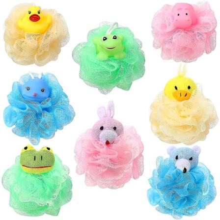 8 st badsvampar djur barn luffa badpuff mesh badsvampar färgglada tecknad film kropp duschboll spa puff skrubber kompatibel med barn (söt St