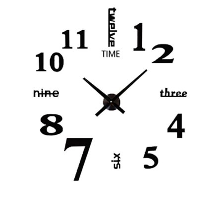 40 cm DIY Stort Vægur Klistermærke Sort Stue Soveværelse Høj