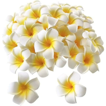 100 stk. Vita Skum Frangipani Kunstige Hawaiianske Plumeria Blomsterblade Hårpynt