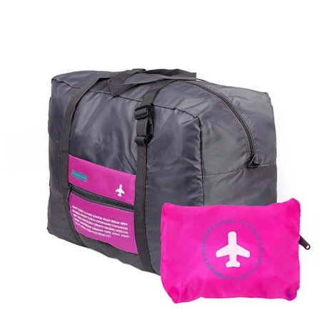 Foldable Duffle Bag with Storage Pouch - Pink