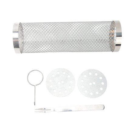 Rullende grillkurv i rustfrit stål, trådnet cylinder grillkurv, bærbar camping grill BBQ værktøj med krog gaffel højde 20CM