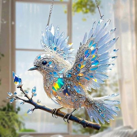Farget glass ornament - Crystal Sky Bluebird kunst (20 cm) (FMY)