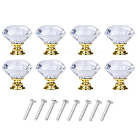 Diamantformade knoppar i glas Transparent / Guld 8 st