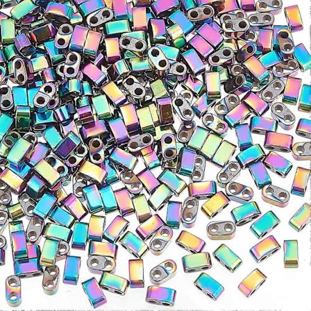 300 stk. Regnbue Halv Tila Perler 4,5x2x2,5mm Syntetisk Hæmatit Flad Håndværksperle 2 Huls Perle Gradient Japansk Løs Spacer Perle til DIY Stabelbare 