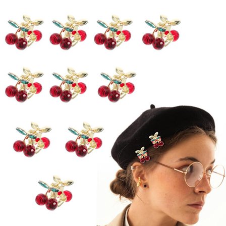 10 stk. Kirsebær Hårklemmer med Rhinestone, Elektropletterede Klo-klemmer til Kvinder, Rustfrie Metal Fjedre til Opsat Hår og Halvt Opsat Hår