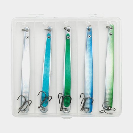 Kinetic Belone Flash 24g 5st. dragset för havsöring och makrill, långkastande design med reflekterande tejp i metall.