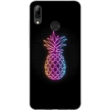 Yhteensopiva Puhelinkuori Huawei Huawei P smart 2019 Neonkuvitus ananaksesta värikkäässä valossa mustaa taustaa vasten