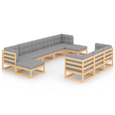 Vidaxl Loungegrupp Med Dynor 10 Delar Massiv Furu Grå